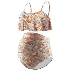 데벨리 임산부 비키니 세트 투피스 수영복 러플 여성 하이웨이스트 빈티지 임신