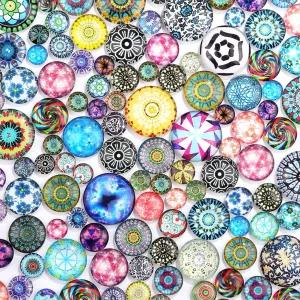 프리디 200피스 모자이크 프린트 유리 돔 카보숑 혼합 컬러 플라워 패턴 하프 라운드 공예 사진 펜던트