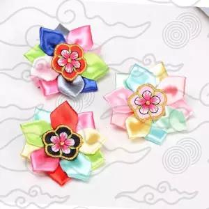 한복 머리핀 무궁화 꽃잎 리본 집게핀 전통 헤어핀 아동 여아 머리 장식품