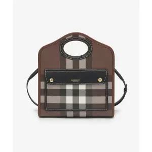 BURBERRY 로고 체크 포켓 토트백 다크 버치 브라운 / 8071386 8071386FW23 2938531