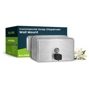알파인 상업용 벽걸이 비누 디스펜서 - 스테인리스 스틸, 액체, 수동 펌프, ADA 준수, 교통량이 많은 욕실용 1200ml(수평형)