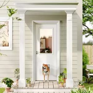 라케니언 현관문 30인치 x 80인치 1패널 투명 유리 개문이 있는 견고한 목재 및 MDF 구조 방수 프라이머