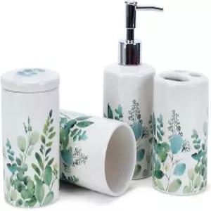 NAT Jules Chic 모던 라운드 4.5인치 세라믹 욕실 액세서리 세트 4종 - 또는 주방 필수품에 완벽한 홈 데코