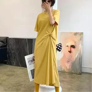 여자 롱원피스 꼬임 원피스 홈웨어 여름 반팔 원피스 WFIKX4O