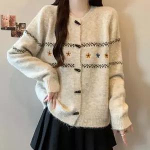 [라일리의류] Rly 여성 꽃 자수 니트 라운드 가을 겨울 가디건 아