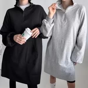 여성 기모 면 무지 아노락 집업 맨투맨 롱 티셔츠 커플티 -WTS0735- 겨울