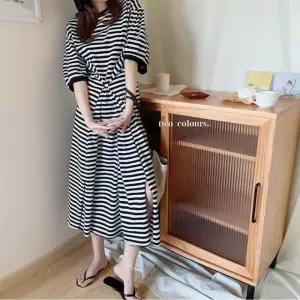 반팔 반팔원피스 프릴원피스 스트라이프 롱 여자원피스 여름 단가라 원피스