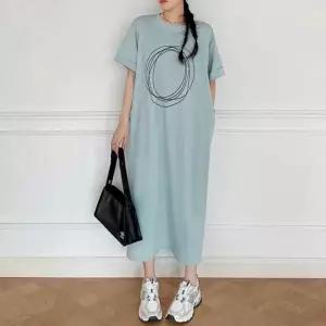롤업 프린팅 심플 라운드넥 원피스 끈나시원피스 멜빵원피스 랩원피스