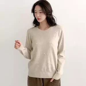 [옷자락]여자 러블리 진주 리본 7컬러 라운드넥 와인색 니트