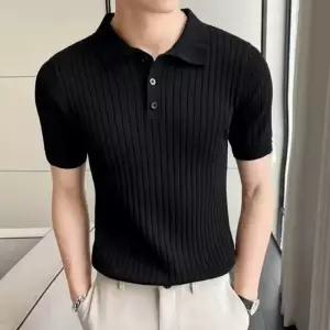 [프로셀러] 남성 3컬러 세련 여름 단추 카라 니트 반팔티셔츠