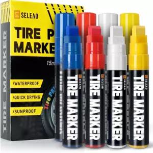 SELEAD 점보 타이어 마커 화이트 레드 옐로우 블루 - 자동차 레터링용 15mm 와이드 팁 페인트 펜 8팩