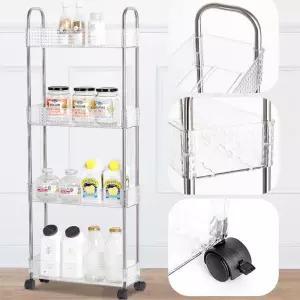 폭좁은 틈새 선반 3단 이동식 투명 트롤리 트레이 욕실 양념 세제 기저귀