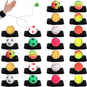 그레보세아 24피스 손목 리턴볼 스트링 스포츠 볼에 2인치 고무 리바운드 밴드 포함 청소년을 위한 농구