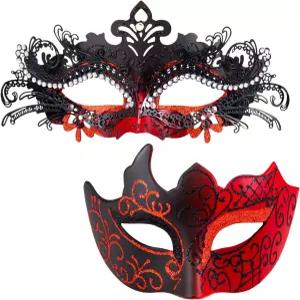 MYSEUNI 2025 커플 마스크 반짝이는 라인스톤 메탈 필리지 베네치아 마디 그라 남성