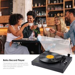 빈티지 축음기 레코드 턴테이블 플레이어 내장 스피커 3 속도 BT5.0 AUX 입력 3.5mm 출력