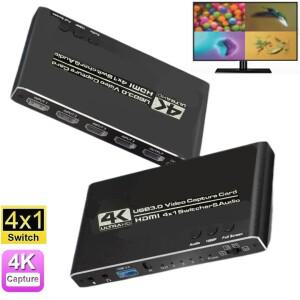 쿼드 스크린 커팅 HDMI 비디오 캡처 카드 4 채널 USB 3.0 스위치 게임 멀티 라이브 스트리밍 in 1 out