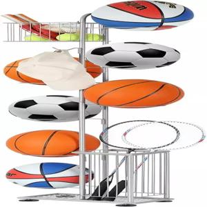 차고 볼 보관 스포츠 장비 정리함 바구니와 후크가 있는 7단 농구 랙 디스플레이 스탠드 배구 축구용