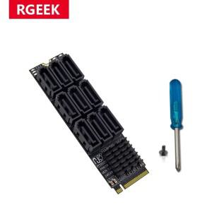 RGEEK 6Gbps M.2 - 9포트 SATA 3.0 라이저 카드 M-KEY PCI-E 확장 SATA3.0 컨버터 (NVME NGFF SSD 어댑터)