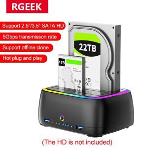 RGEEK 7 IN 1 듀얼베이 하드 드라이브 스테이션 HD 인클로저 USB3.0 5Gbps SATA 도킹 (2.5/3.5인치 HDD/SSD