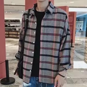 남성 오버핏 체크셔츠 가을 긴팔 데일리 남방 (WFKBJNK)