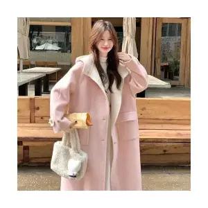 여성 자켓 추동 핑크 빅 포켓 양면 캐시미어 코트 롱 OP4