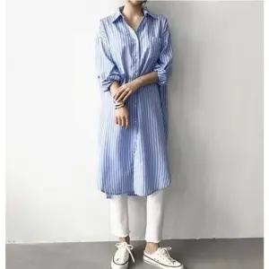 여자 데일리 편한 베이직 롱 스트라이프 셔츠 원피스 WB12698