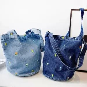 데님에코백 자수 에코백 데님 크로스백 데일리 WFIL6E4