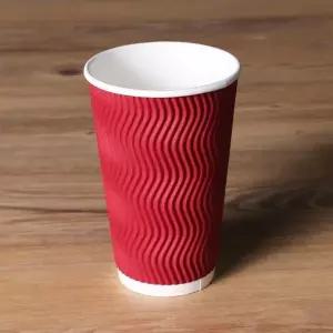 일회용 3중 단열컵 웨이브 와인 칼라 510ml(16온스) 커피 종이컵 100개
