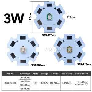 UV LED 12V 10W12W 보라색 3535 XPE XLM LG6565 칩 빛 365nm 370NM 검증 프린터 경화용