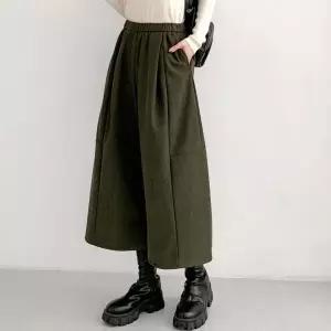 여성 와이드핏 9부 코듀로이 밍크기모 한파 통 바지