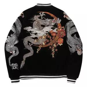 스카잔 요코 누빔 패턴 벨벳 용 자켓 드래곤 점퍼