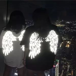 야광티셔츠 클럽 커플 날개 천사 형광 루즈핏 반팔티 반사효과 반사 힙합