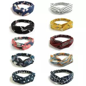 DREHHOW 여성용 10팩 보호 머리띠 크리스 크로스 탄력 헤어 밴드 트위스트 헤드 랩 플로럴 액세서리