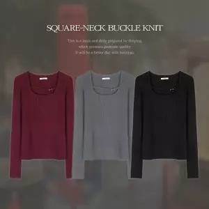 핫핑 [파티룩/여리슬림핏] 문블 스퀘어넥 버클 골지 긴팔니트티