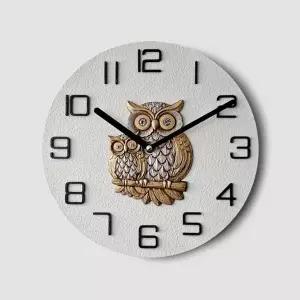부엉이 화이트 무타공 거실 인테리어 무소음 벽시계 (KYR-W98595A)