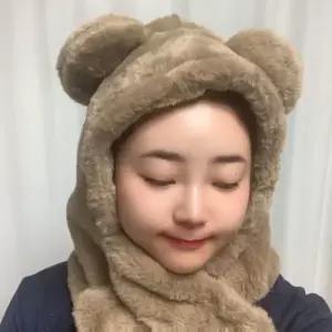 양털 곰돌이 귀여운 털 모자 목도리 일체형 귀마개