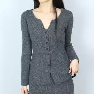 [파라노말샵](투피스셋업) 골지 니트 버튼 슬림 가디건 롱 스커트