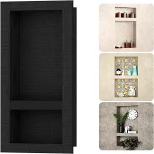 BWE 블랙 샤워 틈새 삽입 타일 준비 완료 16인치 X 32인치 직사각형 벽 조립식 방수 이중 선반 오목한 욕실