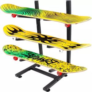 오로라 턴 스틸 스케이트보드 랙 바닥 스탠드 3겹 홀더 스노보드 보관 데크용 롱보드 스탠다드 미니 크루저