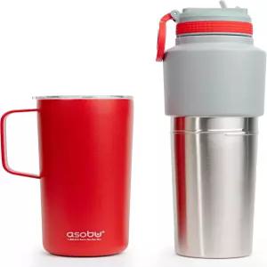 빨대 뚜껑 아소부 단열 물병 플라스크 30온스 및 스테인리스 스틸 커피 20온스 머그컵 부착 트윈