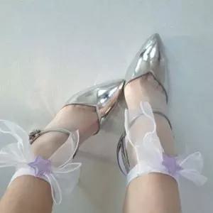 봄 여름 발목 러블리 별표 빅리본 망사 양말