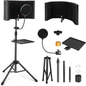 마이크용 스탠드 커브드 패널 GYXZ 마이크 격리 실드 3중 방음이 가능한 접이식 사운드 녹음용 스튜디오