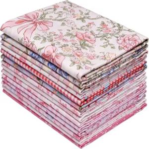 한쥔자오 14Pcs 보우 프린트 면 지방 쿼터 원단 번들 18 x 22 인치 퀼팅 바느질 DIY 보우노트 홈 데코 헤어