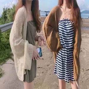 여름 벌룬 소매 루즈핏 시스루 얇은 가디건 긴팔 (KYR-WE030E7)