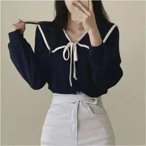 블라우스 페미닌 소매 세일러 여자 벌룬 오피스룩 프릴카라 (WFKBXCA)