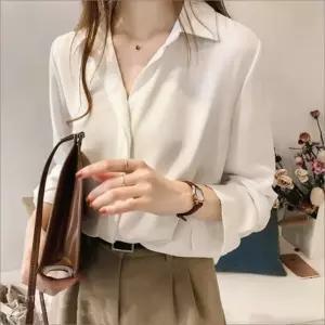 블라우스 정장 오피스룩 2색 촉감 카라 실키한 셔츠 가을 여성 (WFKBXGD)