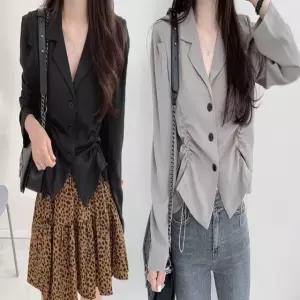 셔링 얇은 봄가을 자켓 여성 2색 블라우스 아우터 (WFKBX7A)