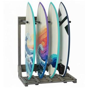 MyGift 1.2m(4피트) 높이 독립형 수직 서프보드 랙, 비치 하우스 스타일 웨이크보드 SUP 패들보드 보관 스탠드 - 최대 4개의 보드