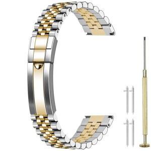 [미국배송] 준탄 스크류 인 스테인리스 스틸 시계 밴드 20MM 22MM 남성용 곡선형 끝 스트레이트 엔드 금속 스트랩(오이스터 버클 포함) 테이퍼드 교체 주빌리 팔찌 실버 골드