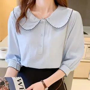 여성 러블리 물결 빅카라 여름 7부 블라우스봄신상 예쁜 프릴셔츠 하객 쉬폰